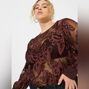 Torrid Mesh Embroidery Blouse